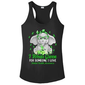 I Wear Green For Mental Health Awareness Ribbon Elephant Ladies PosiCharge Competitor Racerback Tank