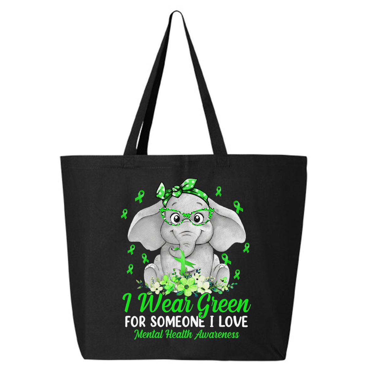 I Wear Green For Mental Health Awareness Ribbon Elephant 25L Jumbo Tote