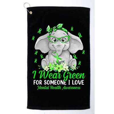 I Wear Green For Mental Health Awareness Ribbon Elephant Golf Towel