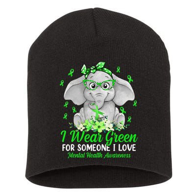 I Wear Green For Mental Health Awareness Ribbon Elephant Short Acrylic Beanie