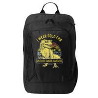 I Wear Gold For Childhood Cancer Awareness Dinosaur City Backpack