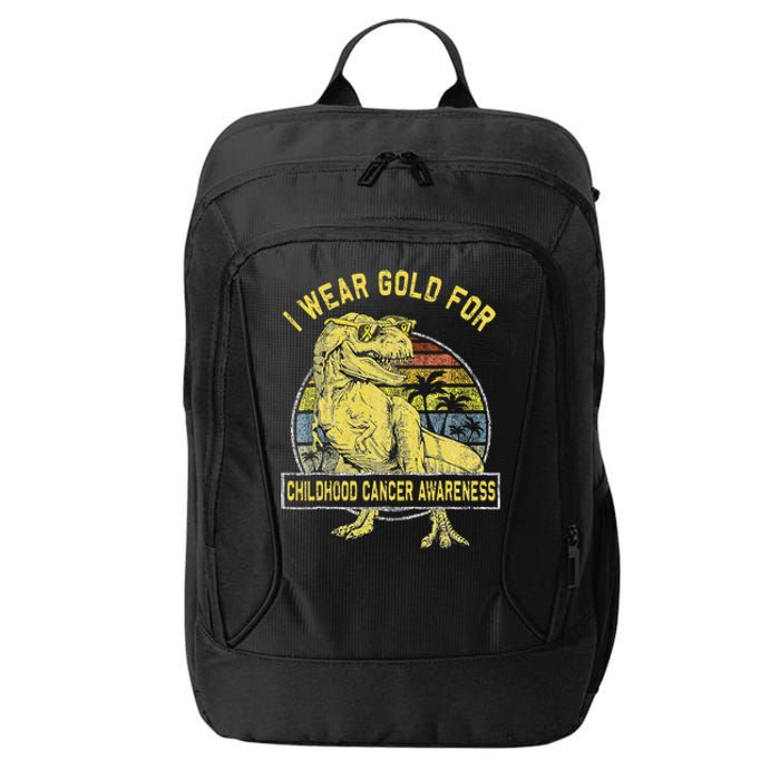 I Wear Gold For Childhood Cancer Awareness Dinosaur City Backpack