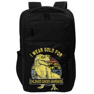 I Wear Gold For Childhood Cancer Awareness Dinosaur Impact Tech Backpack