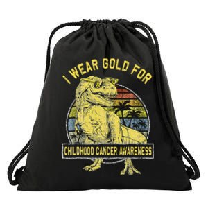 I Wear Gold For Childhood Cancer Awareness Dinosaur Drawstring Bag