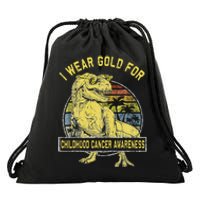 I Wear Gold For Childhood Cancer Awareness Dinosaur Drawstring Bag