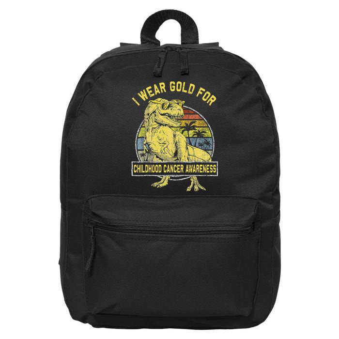 I Wear Gold For Childhood Cancer Awareness Dinosaur 16 in Basic Backpack