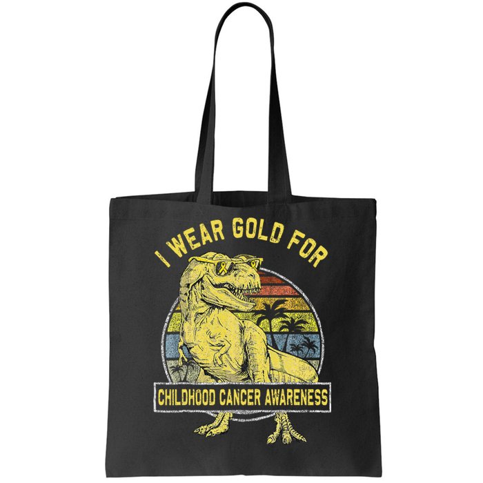 I Wear Gold For Childhood Cancer Awareness Dinosaur Tote Bag