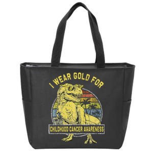 I Wear Gold For Childhood Cancer Awareness Dinosaur Zip Tote Bag