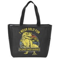 I Wear Gold For Childhood Cancer Awareness Dinosaur Zip Tote Bag