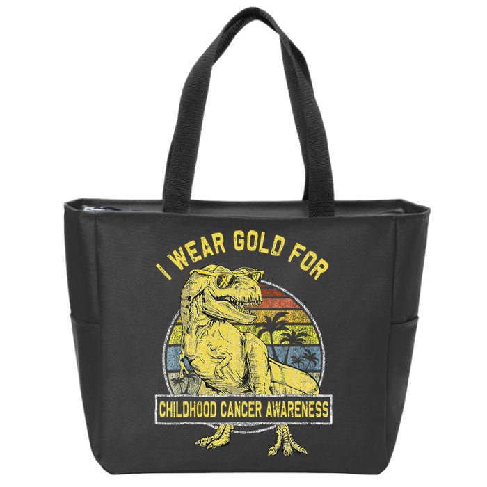 I Wear Gold For Childhood Cancer Awareness Dinosaur Zip Tote Bag