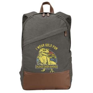 I Wear Gold For Childhood Cancer Awareness Dinosaur Cotton Canvas Backpack