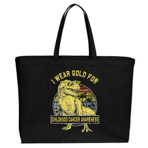 I Wear Gold For Childhood Cancer Awareness Dinosaur Cotton Canvas Jumbo Tote