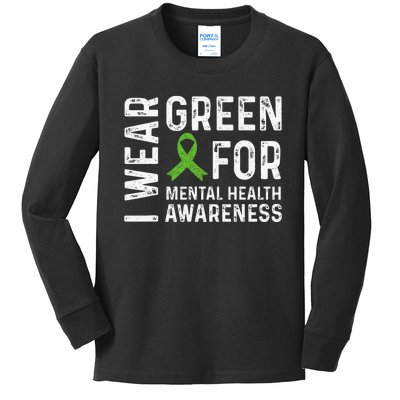 I Wear Green For Mental Health Awareness Month Kids Long Sleeve Shirt