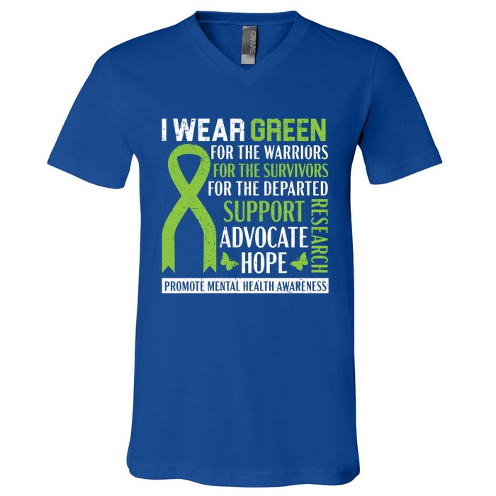 I Wear Green Tal Health Awareness Fight The Stigma Gift V-Neck T-Shirt