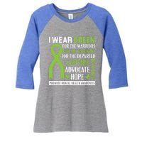 I Wear Green Tal Health Awareness Fight The Stigma Gift Women's Tri-Blend 3/4-Sleeve Raglan Shirt