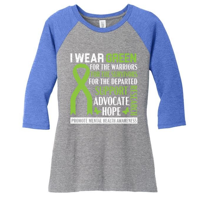 I Wear Green Tal Health Awareness Fight The Stigma Gift Women's Tri-Blend 3/4-Sleeve Raglan Shirt