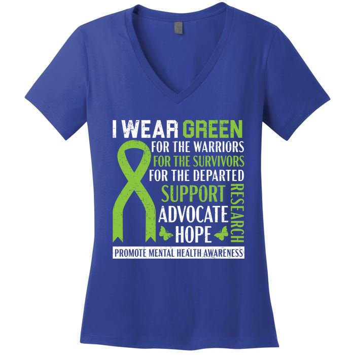 I Wear Green Tal Health Awareness Fight The Stigma Gift Women's V-Neck T-Shirt