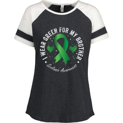 I Wear Green For My Brother Scoliosis Awareness Great Gift Enza Ladies Jersey Colorblock Tee