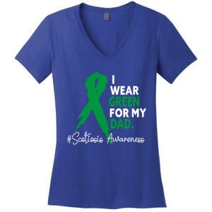 I Wear Green For My Dad Scoliosis Awareness Month Ribbon Cute Gift Women's V-Neck T-Shirt