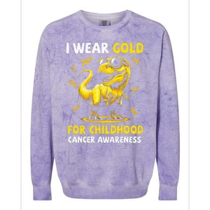 I Wear Gold For Childhood Cancer Awareness Dinosaur Colorblast Crewneck Sweatshirt