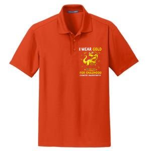 I Wear Gold For Childhood Cancer Awareness Dinosaur Dry Zone Grid Polo