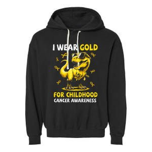 I Wear Gold For Childhood Cancer Awareness Dinosaur Garment-Dyed Fleece Hoodie