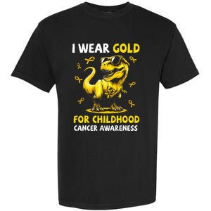 I Wear Gold For Childhood Cancer Awareness Dinosaur Garment-Dyed Heavyweight T-Shirt