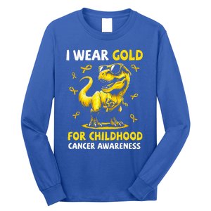 I Wear Gold For Childhood Cancer Awareness Dinosaur Long Sleeve Shirt