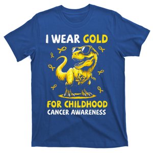 I Wear Gold For Childhood Cancer Awareness Dinosaur T-Shirt