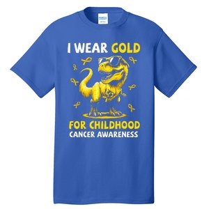 I Wear Gold For Childhood Cancer Awareness Dinosaur Tall T-Shirt