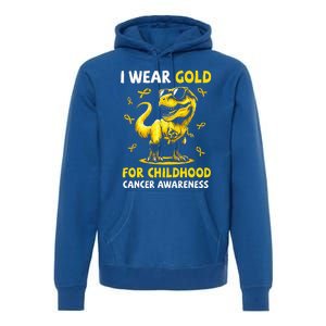 I Wear Gold For Childhood Cancer Awareness Dinosaur Premium Hoodie