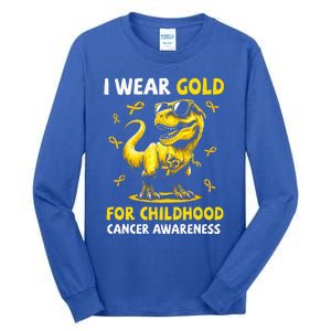 I Wear Gold For Childhood Cancer Awareness Dinosaur Tall Long Sleeve T-Shirt