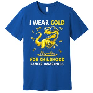 I Wear Gold For Childhood Cancer Awareness Dinosaur Premium T-Shirt