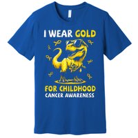 I Wear Gold For Childhood Cancer Awareness Dinosaur Premium T-Shirt