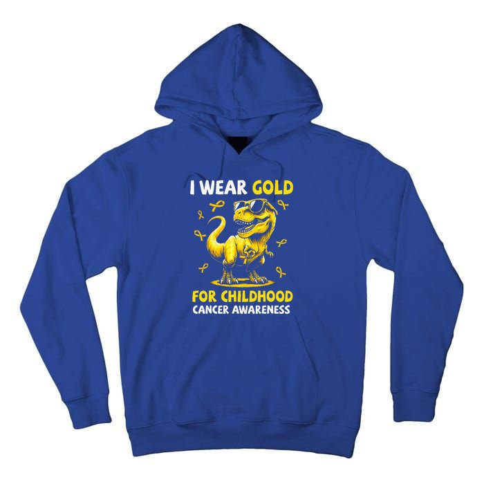 I Wear Gold For Childhood Cancer Awareness Dinosaur Tall Hoodie