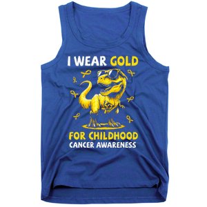 I Wear Gold For Childhood Cancer Awareness Dinosaur Tank Top