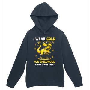 I Wear Gold For Childhood Cancer Awareness Dinosaur Urban Pullover Hoodie