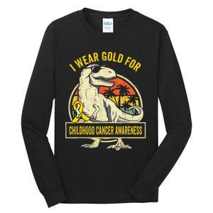 I Wear Gold For Childhood Cancer Awareness Dinosaur Tall Long Sleeve T-Shirt