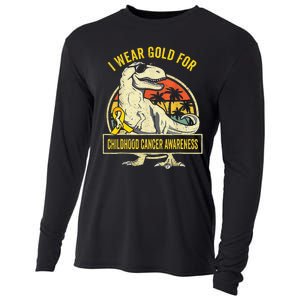 I Wear Gold For Childhood Cancer Awareness Dinosaur Cooling Performance Long Sleeve Crew