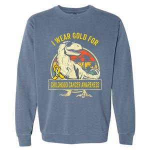 I Wear Gold For Childhood Cancer Awareness Dinosaur Garment-Dyed Sweatshirt