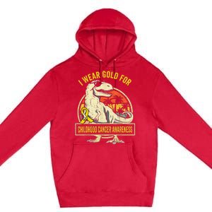 I Wear Gold For Childhood Cancer Awareness Dinosaur Premium Pullover Hoodie