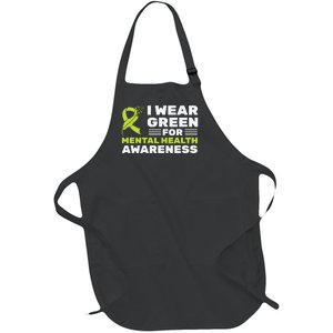 I Wear Green For Mental Health Awareness Month Green Ribbon Full-Length Apron With Pockets