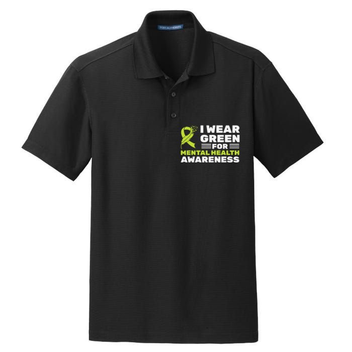 I Wear Green For Mental Health Awareness Month Green Ribbon Dry Zone Grid Polo