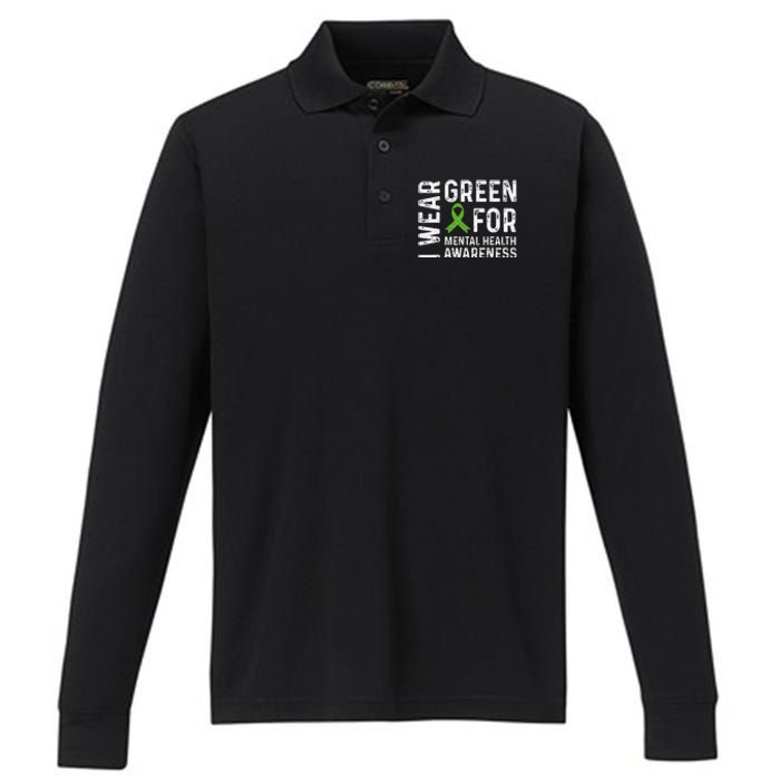 I Wear Green For Mental Health Awareness Month Performance Long Sleeve Polo