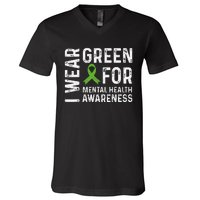 I Wear Green For Mental Health Awareness Month V-Neck T-Shirt