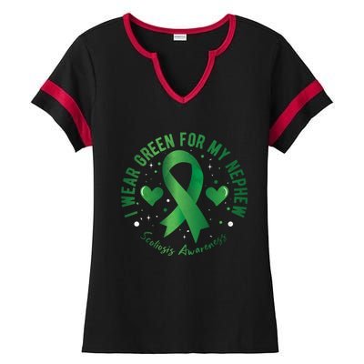 I Wear Green For My Nephew Scoliosis Awareness Gift Ladies Halftime Notch Neck Tee