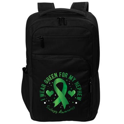 I Wear Green For My Nephew Scoliosis Awareness Gift Impact Tech Backpack