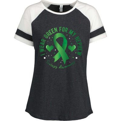 I Wear Green For My Nephew Scoliosis Awareness Gift Enza Ladies Jersey Colorblock Tee