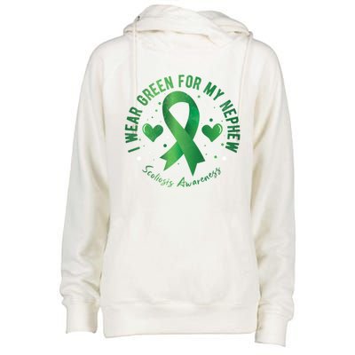 I Wear Green For My Nephew Scoliosis Awareness Gift Womens Funnel Neck Pullover Hood