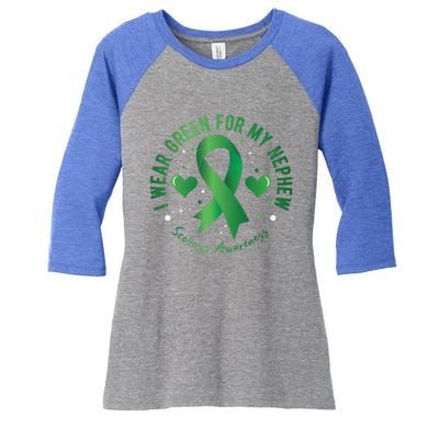 I Wear Green For My Nephew Scoliosis Awareness Gift Women's Tri-Blend 3/4-Sleeve Raglan Shirt